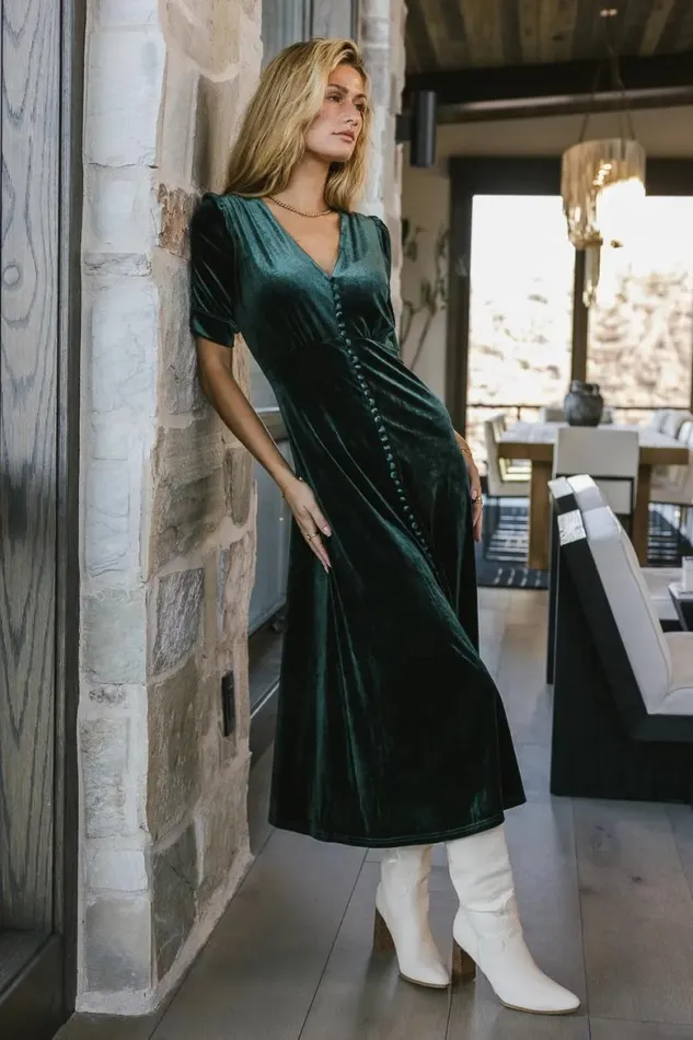 Lia Velvet Dress In Emerald Emerald Women Bohme Dresses