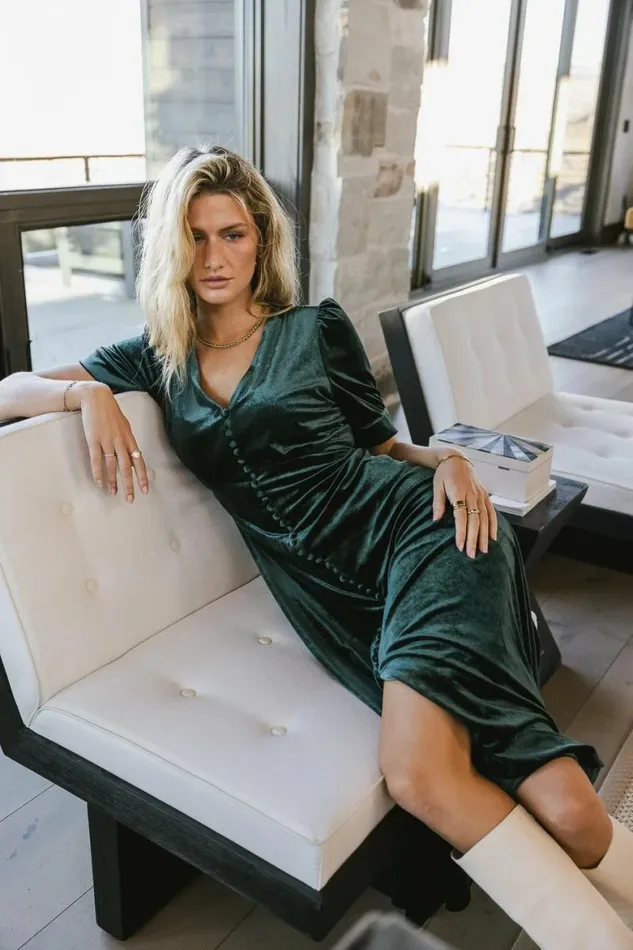 Lia Velvet Dress In Emerald Emerald Women Bohme Dresses