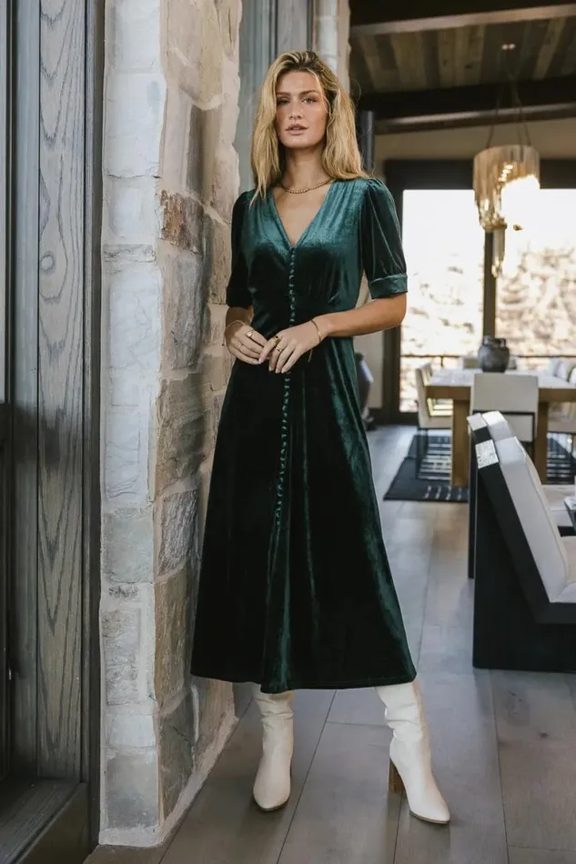 Lia Velvet Dress In Emerald Emerald Women Bohme Dresses