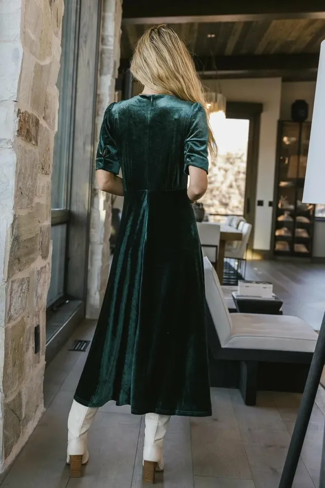 Lia Velvet Dress In Emerald Emerald Women Bohme Dresses