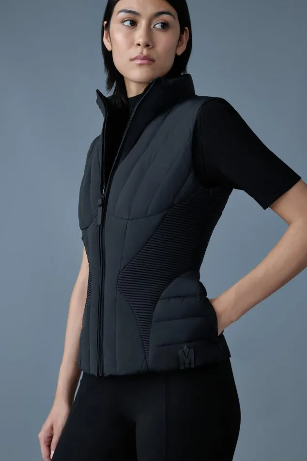 Light Down Jackets Women Mackage AURELIA Smocked Detail Light Down Vest Black