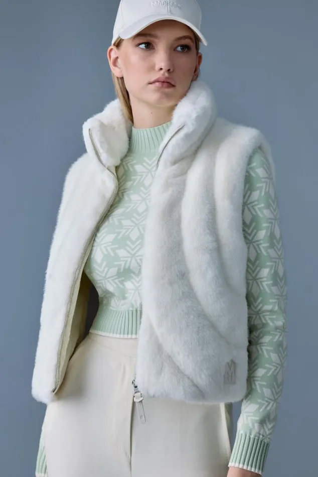 Light Down Jackets Women Mackage GINNY Brushed Fauxfur Vest Cream Light Down Jackets Women Mackage GINNY Brushed Fauxfur Vest Cream