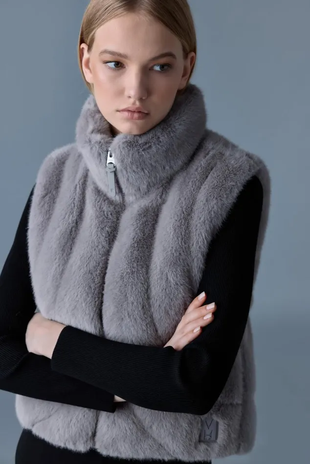 Light Down Jackets Women Mackage GINNY Brushed Fauxfur Vest Cream Light Down Jackets Women Mackage GINNY Brushed Fauxfur Vest Cream