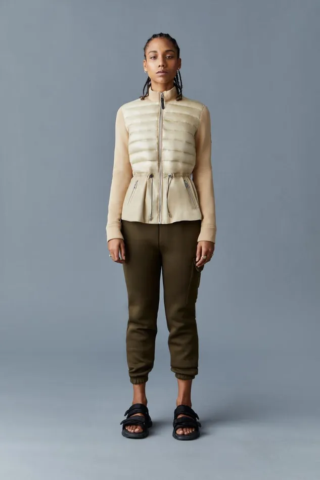 Light Down Jackets Women Mackage JOYCE Hybrid Jacket With Peplum Cream Light Down Jackets Women Mackage JOYCE Hybrid Jacket With Peplum Cream