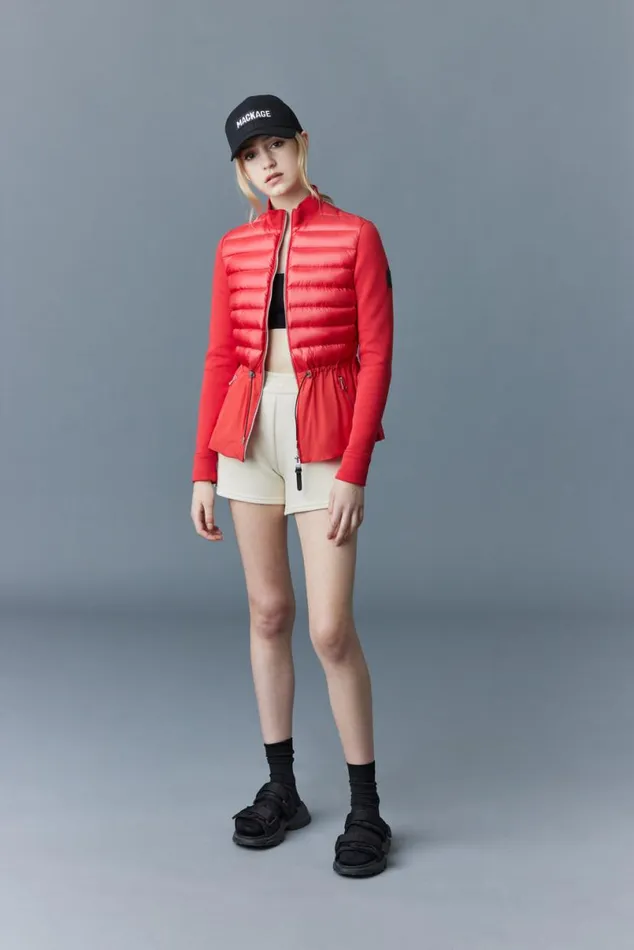 Light Down Jackets Women Mackage JOYCE Hybrid Jacket With Peplum Cream Light Down Jackets Women Mackage JOYCE Hybrid Jacket With Peplum Cream
