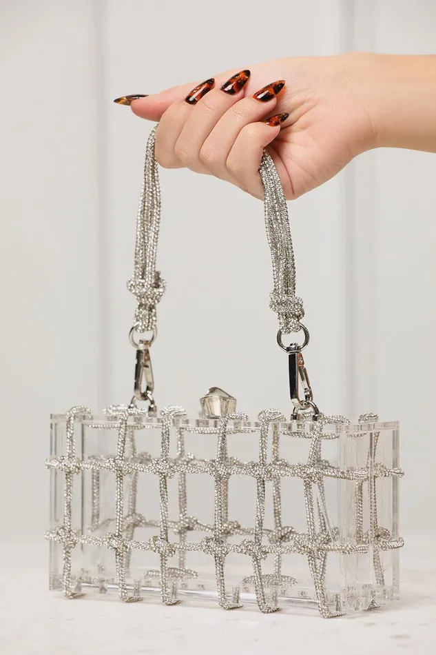 Lilly039s Kloset Bags Women Ziggy Clear Rhinestone Clutch Silver