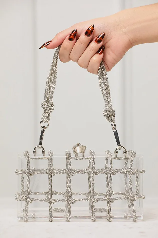 Lilly039s Kloset Bags Women Ziggy Clear Rhinestone Clutch Silver
