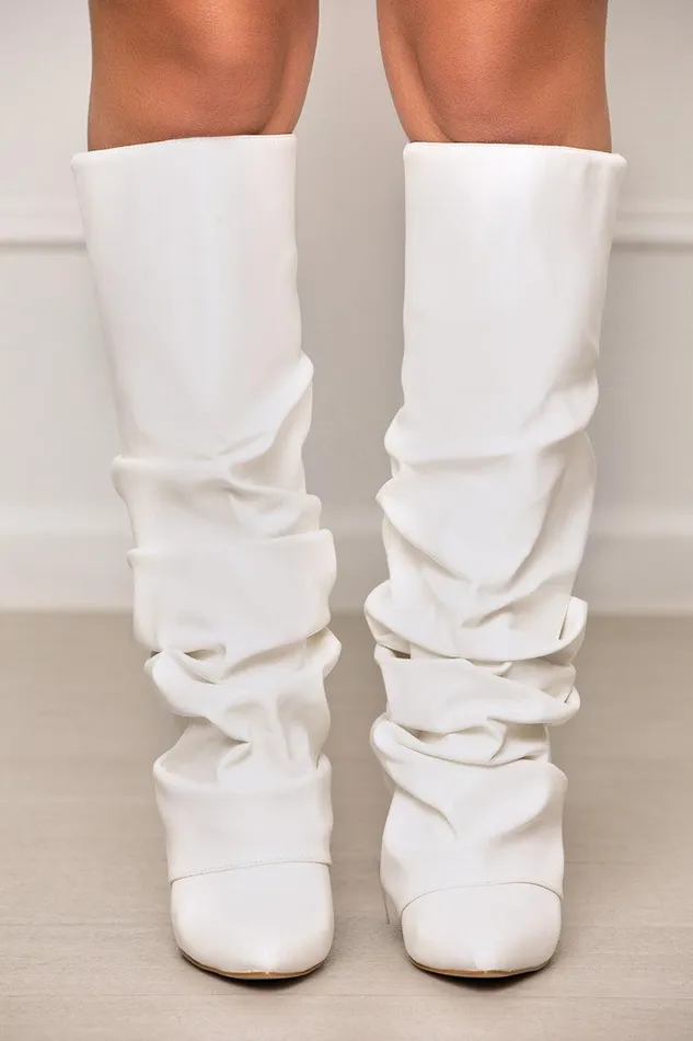 Lilly039s Kloset Boots Women Zumma Ruched Wedge Boot White FINAL SALE