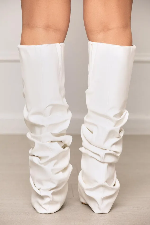 Lilly039s Kloset Boots Women Zumma Ruched Wedge Boot White FINAL SALE