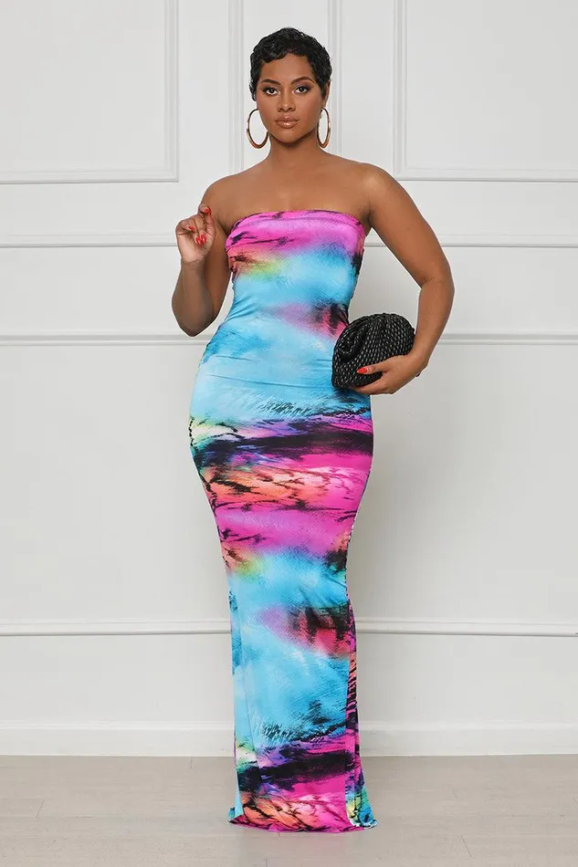 Lilly039s Kloset Dresses Women Evening Glow Tube Dress Blue MultiFINAL SALE