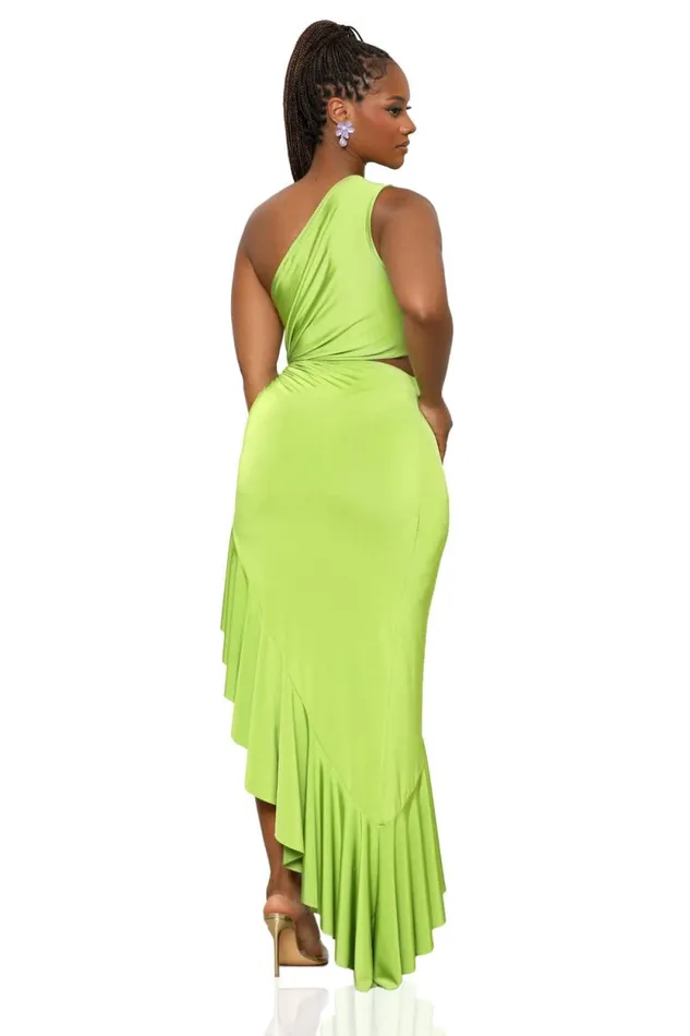 Lilly039s Kloset Dresses Women Foreign Affairs One Shoulder Ruffle Dress LimeFINAL SALE
