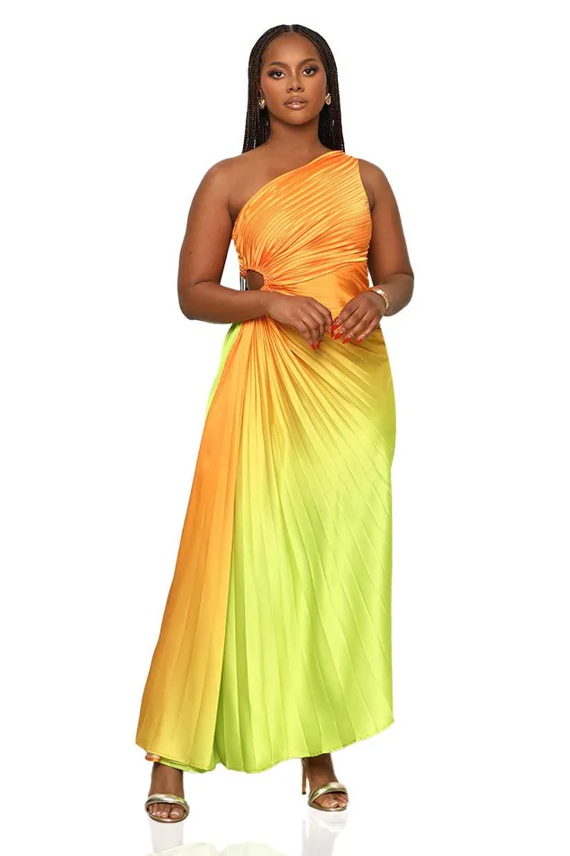 Lilly039s Kloset Dresses Women Tangerine Burst One Shoulder Dress Orange Multi FINAL SALE
