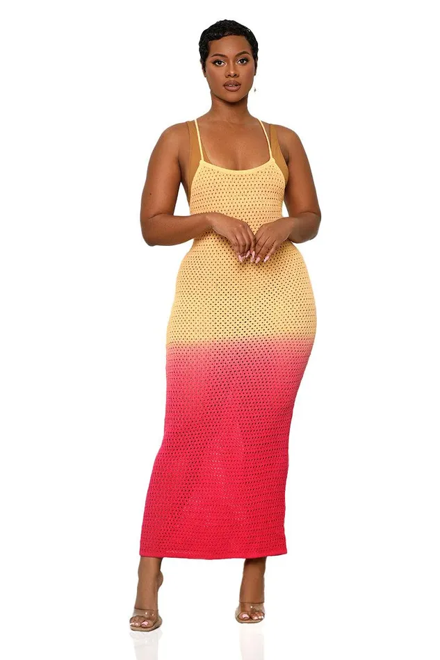 Lilly039s Kloset Dresses Women Vacay Sunset Swimsuit Cover Up Orange Multi FINAL SALE