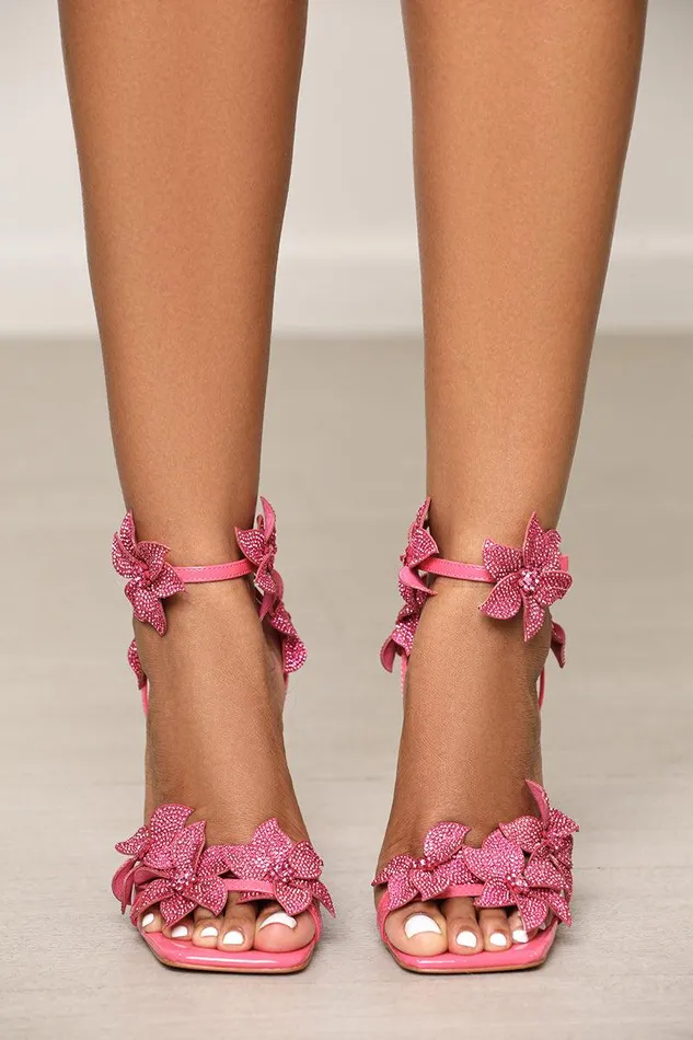 Lilly039s Kloset Heels Women Romi Lace Up Flower Heel Pink FINAL SALE