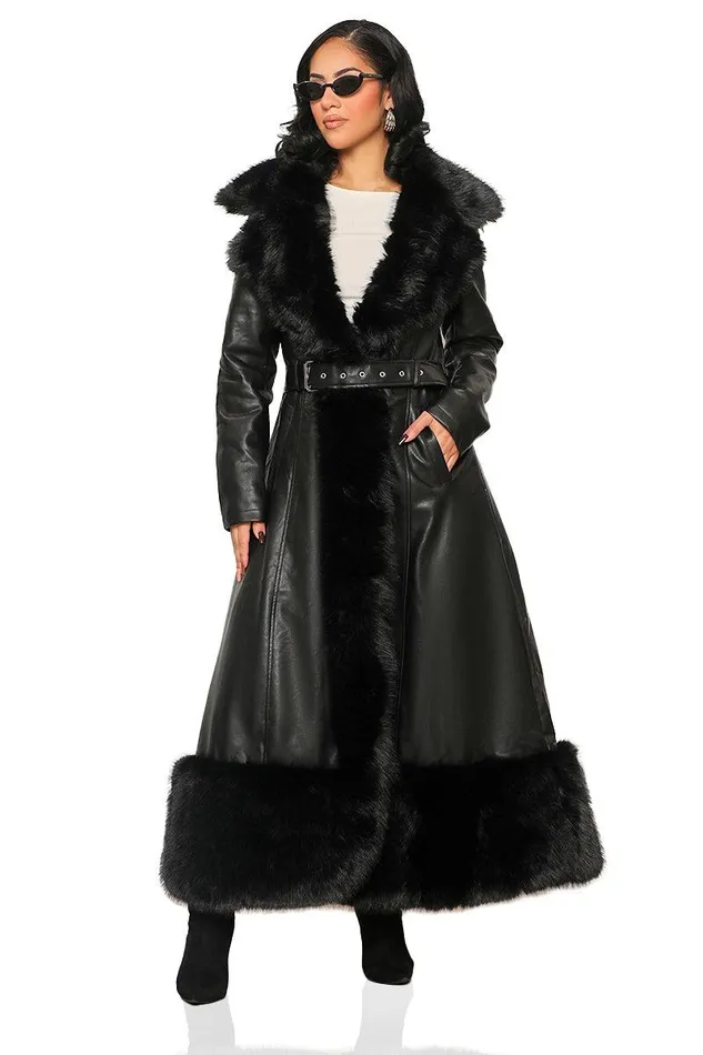 Lilly039s Kloset Jackets and Coats Women Oh So Extra Faux Fur and Leather Coat Black FINAL SALE