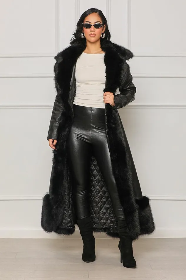 Lilly039s Kloset Jackets and Coats Women Oh So Extra Faux Fur and Leather Coat Black FINAL SALE