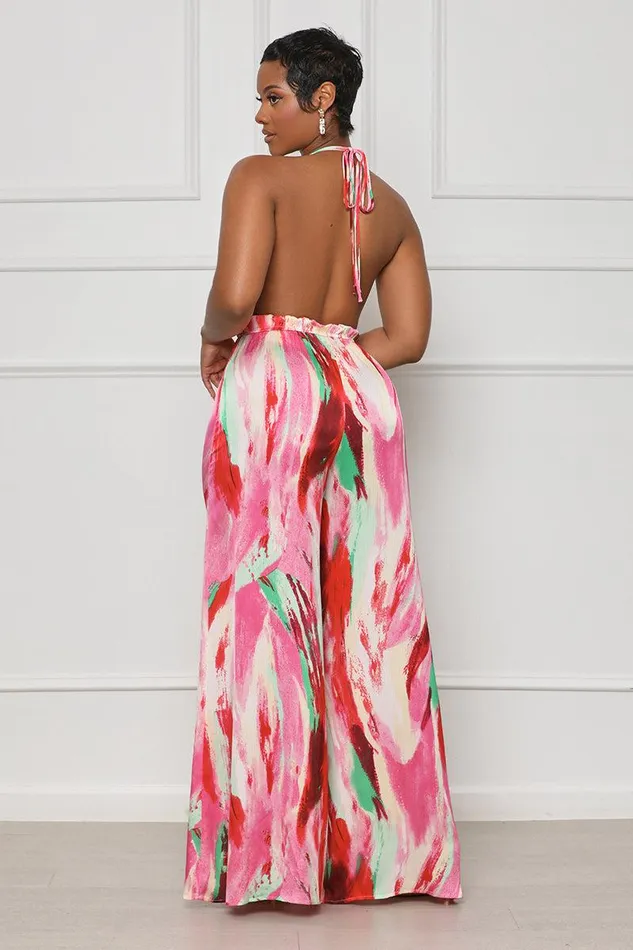Lilly039s Kloset Jumpsuits and Rompers Women Color Splash Wide Leg Jumpsuit Pink Multi