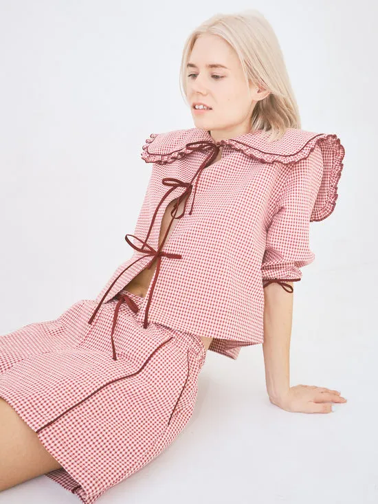 Lisa Says Gah Airi Blouse Checks Burgundy Women Tops