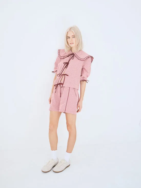 Lisa Says Gah Airi Blouse Checks Burgundy Women Tops