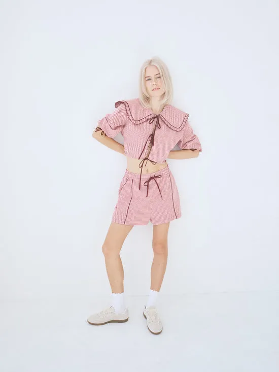 Lisa Says Gah Airi Blouse Checks Burgundy Women Tops