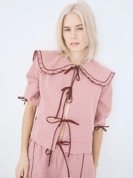 Lisa Says Gah Airi Blouse Checks Burgundy Women Tops