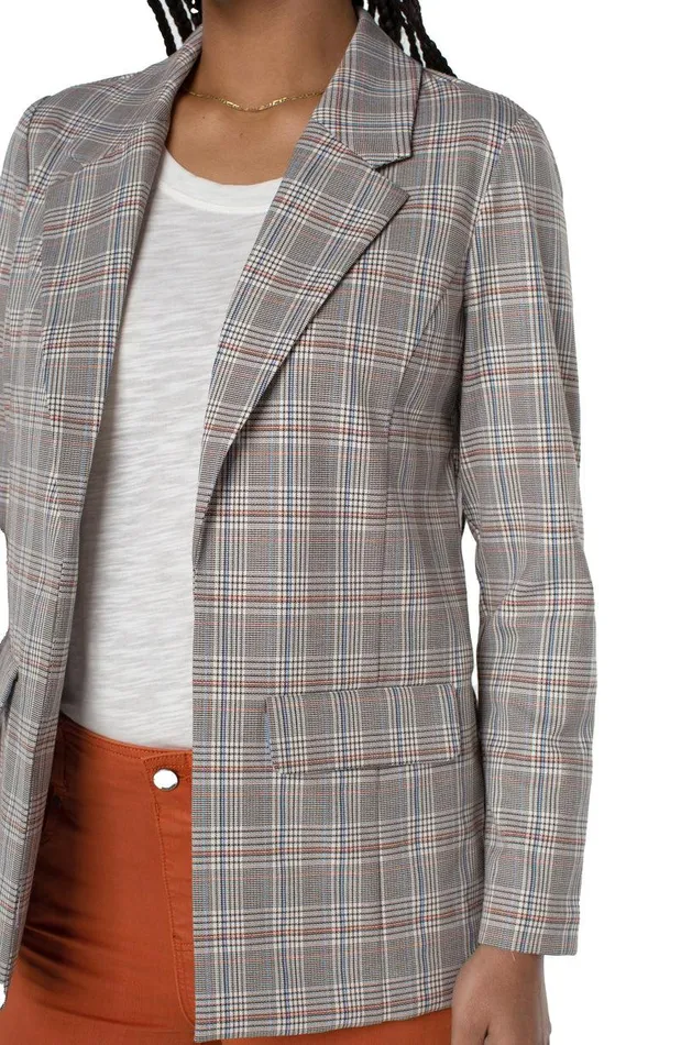 Liverpool Los Angeles BOYFRIEND BLAZER WITH PRINCESS DART PATTERN KNIT Navy Cream Glen Plaid Women BLAZERS