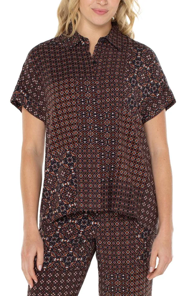 Liverpool Los Angeles COLLARED CAMP SHIRT Patchwork Geo Ditsy Women WOVEN TOPS