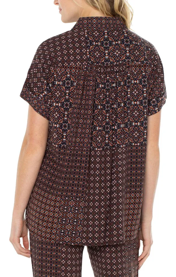 Liverpool Los Angeles COLLARED CAMP SHIRT Patchwork Geo Ditsy Women WOVEN TOPS