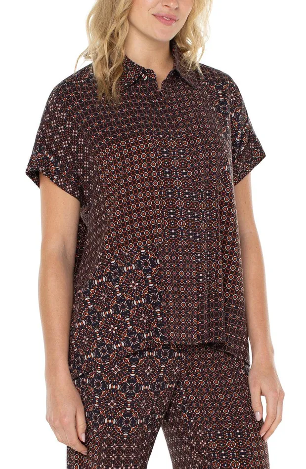 Liverpool Los Angeles COLLARED CAMP SHIRT Patchwork Geo Ditsy Women WOVEN TOPS