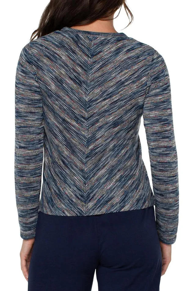 Liverpool Los Angeles CREW NECK LONG SLEEVE KNIT TOP Multi Spacedye Stripe Women KNIT TOPS