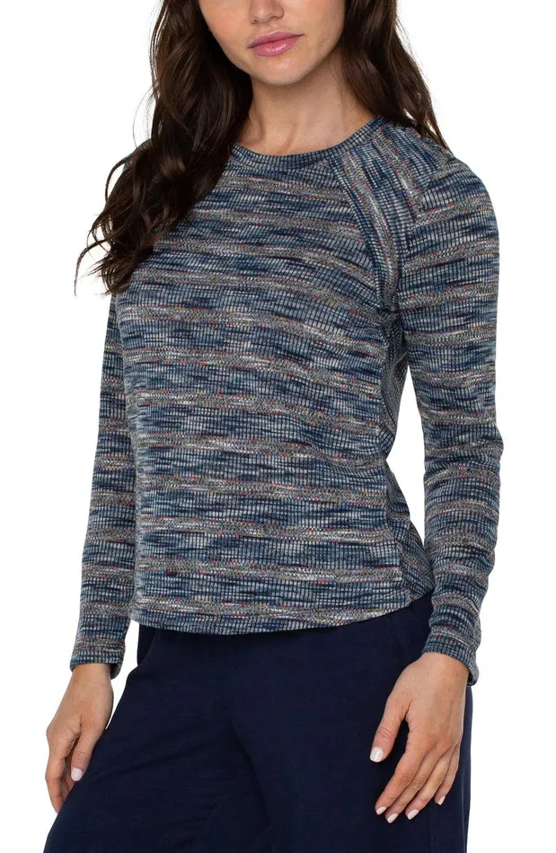 Liverpool Los Angeles CREW NECK LONG SLEEVE KNIT TOP Multi Spacedye Stripe Women KNIT TOPS