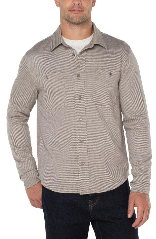 Liverpool Los Angeles KNIT BUTTON UP LONG SLEEVE SHIRT Maple Ivory Multi Men BUTTON DOWNS