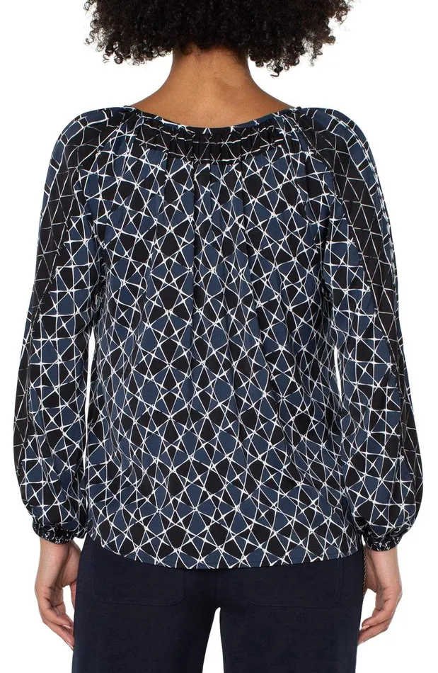 Liverpool Los Angeles LONG SLEEVE SHIRRED WOVEN BLOUSE Stargazing Twin Print Women WOVEN TOPS