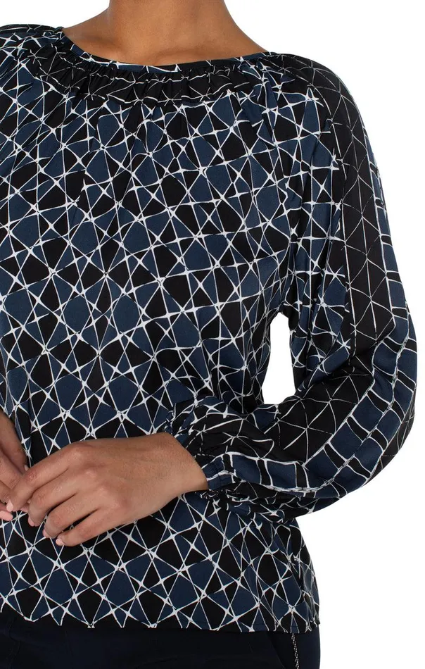 Liverpool Los Angeles LONG SLEEVE SHIRRED WOVEN BLOUSE Stargazing Twin Print Women WOVEN TOPS