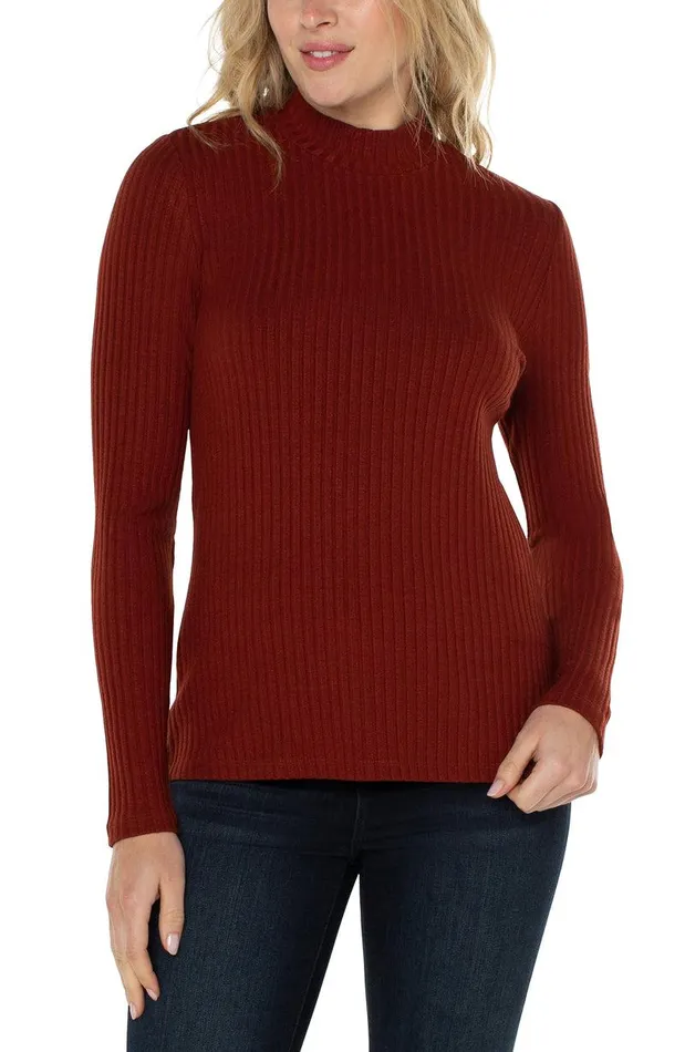 Liverpool Los Angeles MOCK NECK LONG SLEEVE KNIT TOP Deep Cinnamon Women KNIT TOPS