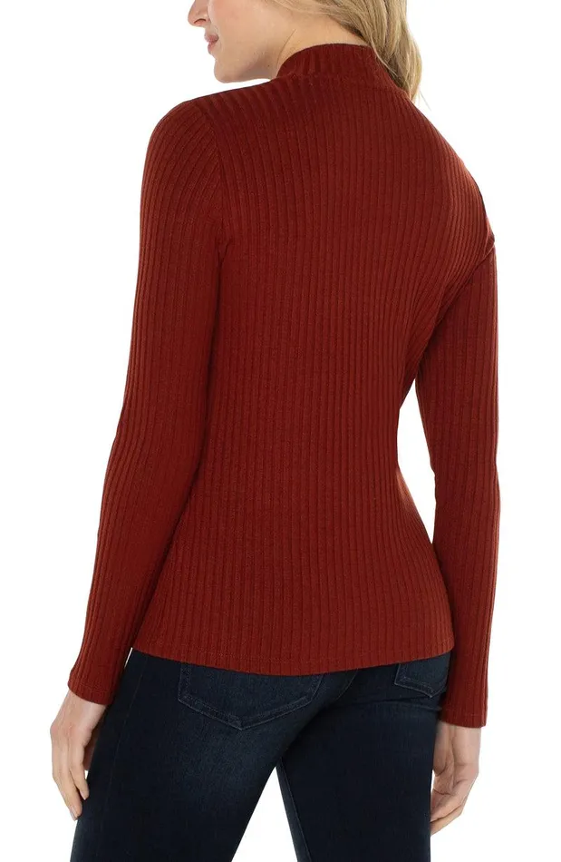 Liverpool Los Angeles MOCK NECK LONG SLEEVE KNIT TOP Deep Cinnamon Women KNIT TOPS