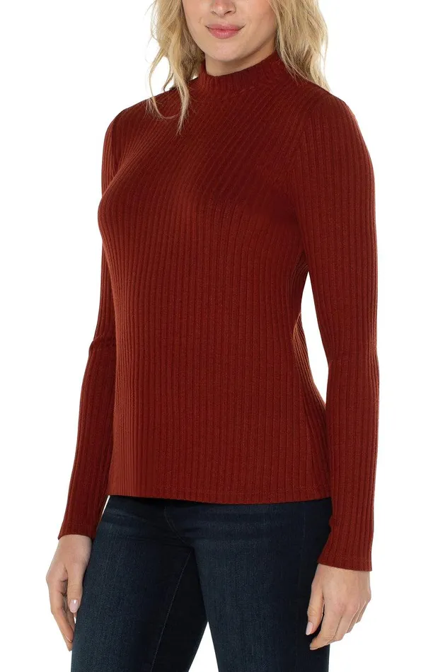 Liverpool Los Angeles MOCK NECK LONG SLEEVE KNIT TOP Deep Cinnamon Women KNIT TOPS