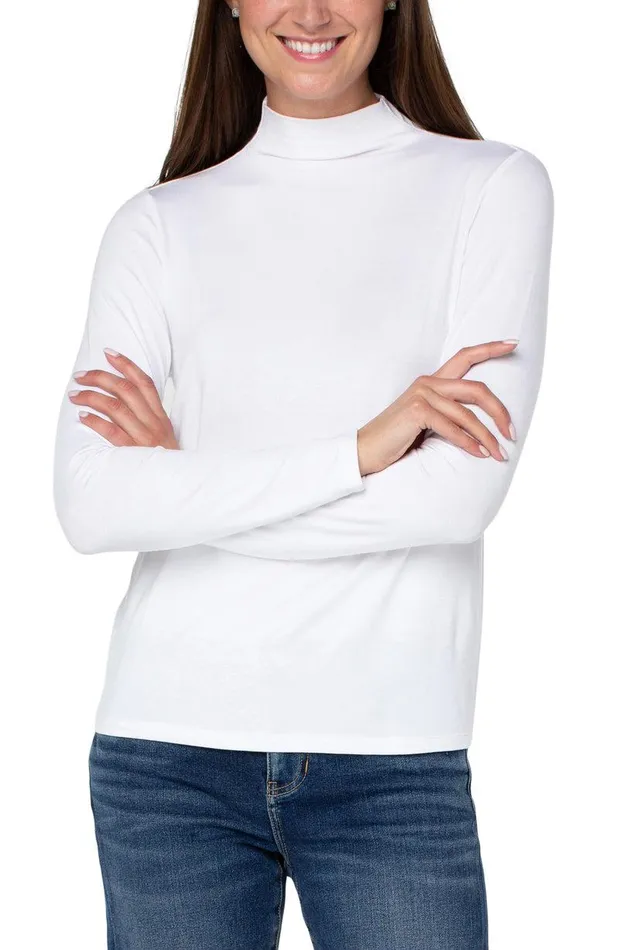 Liverpool Los Angeles MOCK NECK LONG SLEEVE KNIT TOP White Women KNIT TOPS
