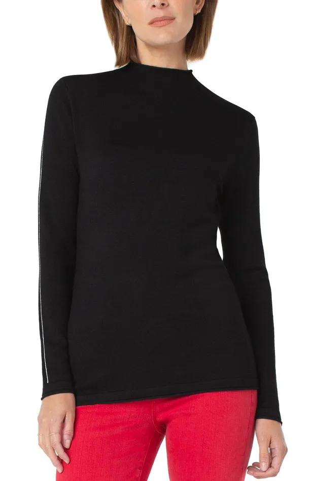 Liverpool Los Angeles MOCK NECK ROLLED HEM LONG SLEEVE SWEATER Black Women SWEATERS