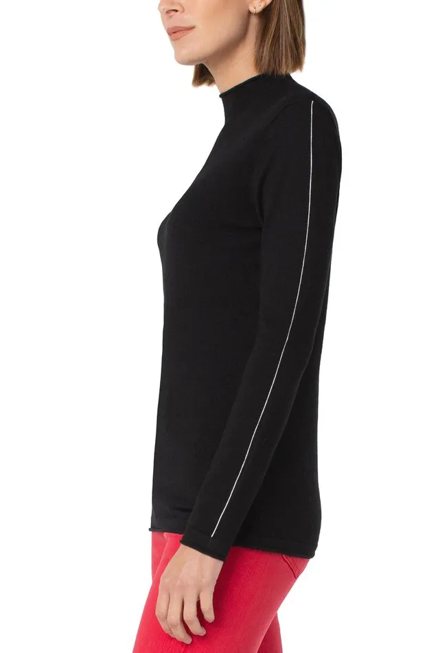 Liverpool Los Angeles MOCK NECK ROLLED HEM LONG SLEEVE SWEATER Black Women SWEATERS