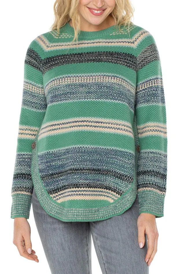 Liverpool Los Angeles RAGLAN SWEATER WITH ROUNDED HEM Emerald Multi Stripe Women SWEATERS