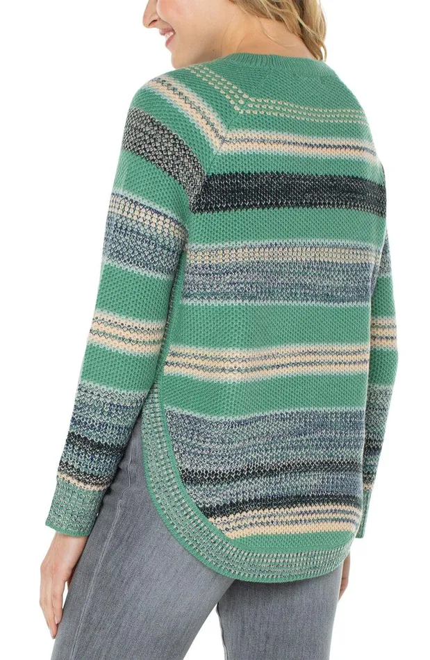 Liverpool Los Angeles RAGLAN SWEATER WITH ROUNDED HEM Emerald Multi Stripe Women SWEATERS