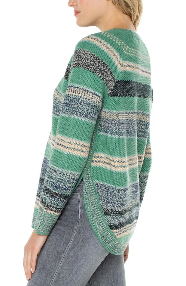 Liverpool Los Angeles RAGLAN SWEATER WITH ROUNDED HEM Emerald Multi Stripe Women SWEATERS