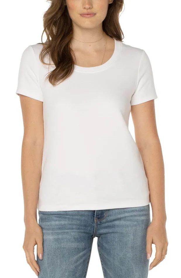 Liverpool Los Angeles SCOOP NECK SHORT SLEEVE TEE White Women TSHIRTS