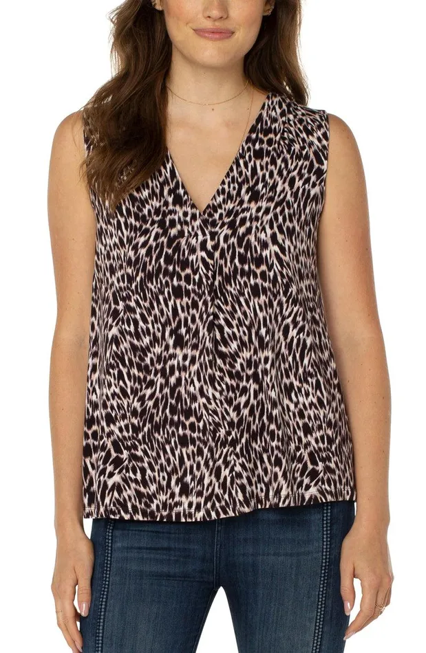 Liverpool Los Angeles SLEEVELESS VNECK KNIT TOP Painterly Animal Print Women KNIT TOPS