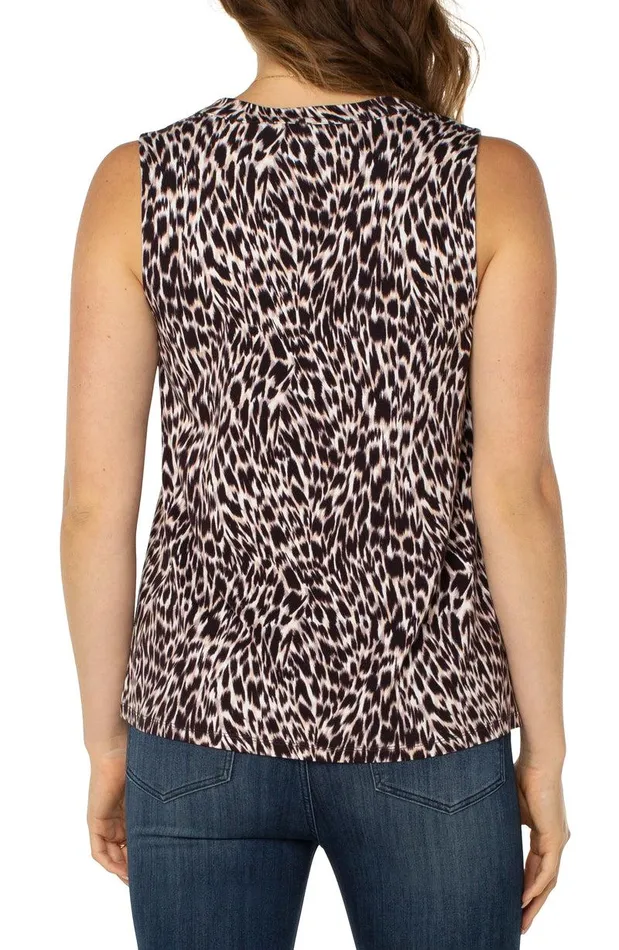 Liverpool Los Angeles SLEEVELESS VNECK KNIT TOP Painterly Animal Print Women KNIT TOPS