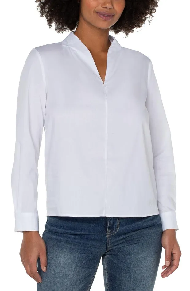 Liverpool Los Angeles VNECK LONG SLEEVE WOVEN TOP White Women WOVEN TOPS