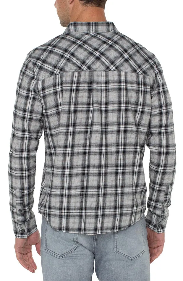 Liverpool Los Angeles WOVEN BUTTON UP SHIRT Cedar Brown Black Multi Men BUTTON DOWNS