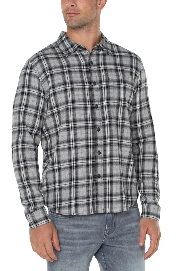 Liverpool Los Angeles WOVEN BUTTON UP SHIRT Cedar Brown Black Multi Men BUTTON DOWNS