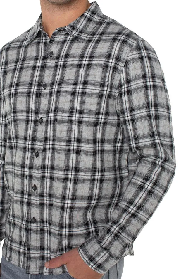 Liverpool Los Angeles WOVEN BUTTON UP SHIRT Cedar Brown Black Multi Men BUTTON DOWNS